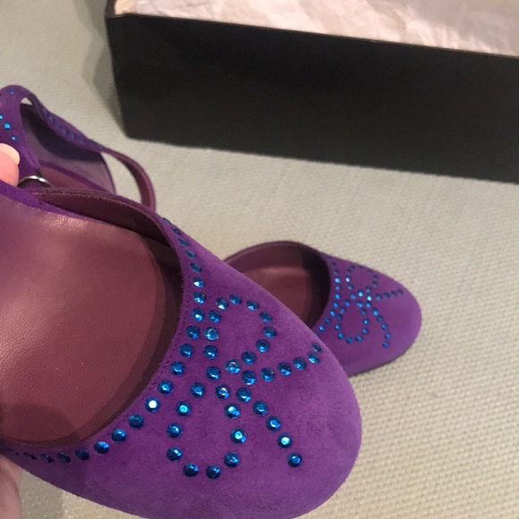 Vintage Marc Jacobs Purple Suede Rhinestone Bow Wedge Heel - Picture 11 of 11